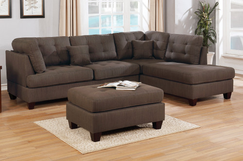 Chocolate Polyfiber Reversible Chaise Couch Sofa Sectional With Ottoman