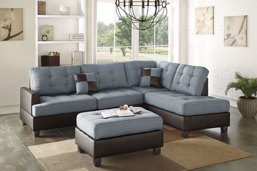 Gray Polyfiber Two Tone Couch Sofa Sectional With Ottoman
