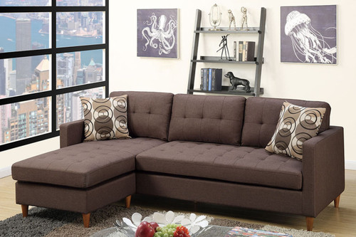 Mid Century Style Chocolate Polyfiber Reversible Sectional Sofa