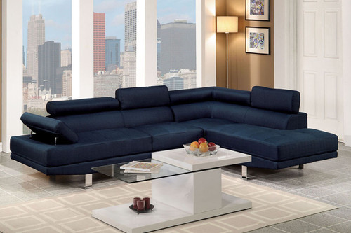 Dark Blue Fabric Modern Sectional Sofa Couch L Shape