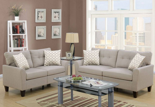 Beige Glossy Polyfiber Couch Sofa Loveseat Set