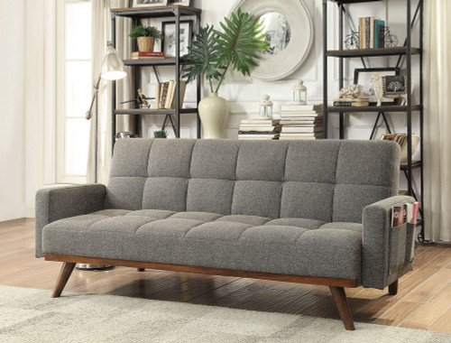 Gray Linen Mid Century Style Couch Futon Sofa Bed