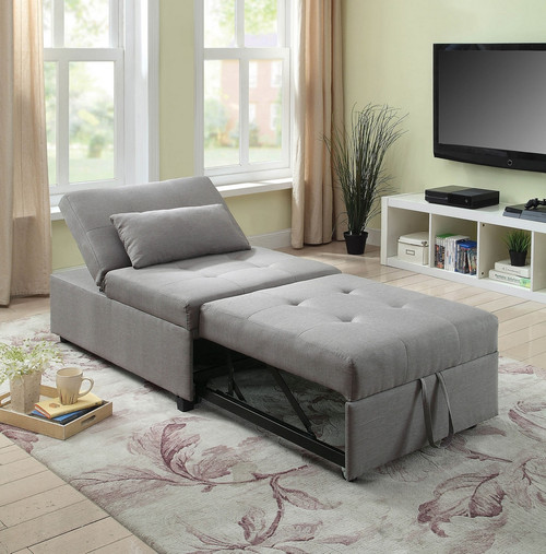 Gray Linen-Like Fabric Futon Sofa Bed