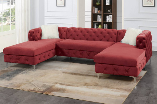 Roxy Glam Red Velvet Couch Sofa Sectional Tufted