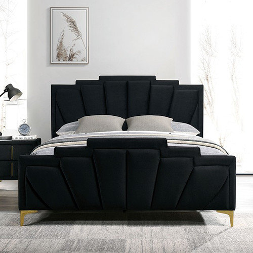 Queen Size Florizel Black/Gold Flannelette Shell Tufting Bed Frame
