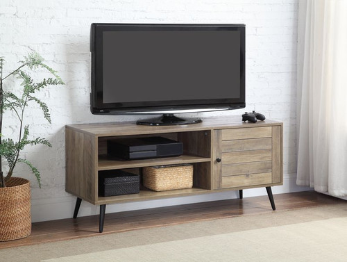 Baina II Rustic Oak Wood TV Stand with Open Shelves