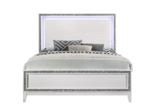 Queen Bed Frame Haiden White Finish with LED