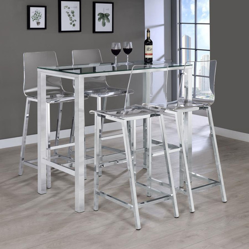 5-piece Bar Set with Acrylic Chairs Clear and Chrome