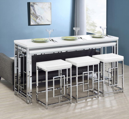 5-piece Multipurpose Counter Height Table Set White Chrome or Desk