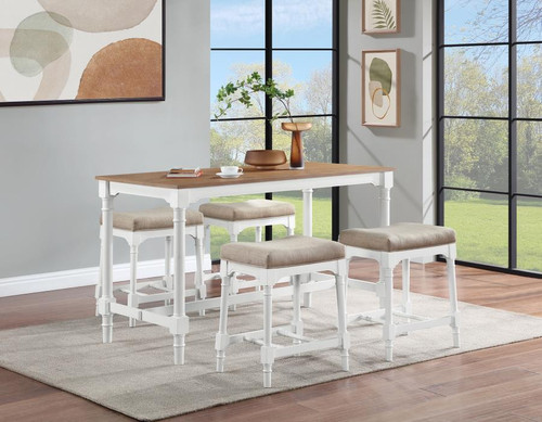Farmhouse 5-piece Rectangular Counter Height Dining Set with Stools Brown and White