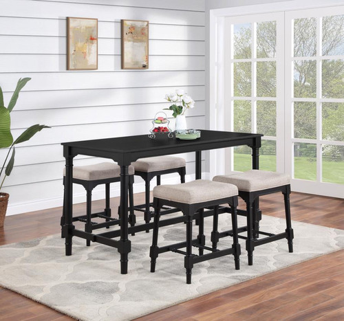 Farmhouse 5-piece Rectangular Counter Height Dining Set with Stools Oatmeal and Black