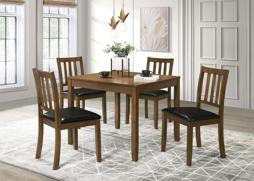 5-piece Dining Set with Square Table and Slat Back Side Chairs Honey Brown and Black