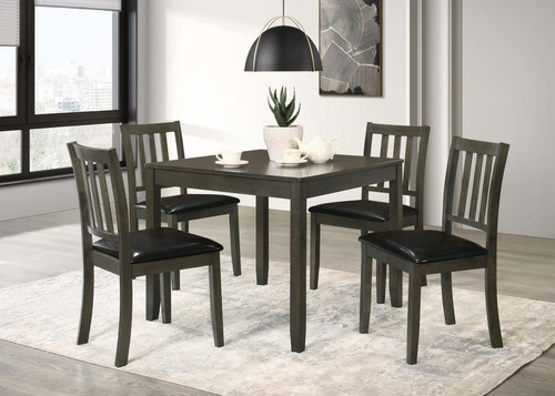 5-piece Dining Set with Square Table and Slat Back Side Chairs Charcoal Grey and Black