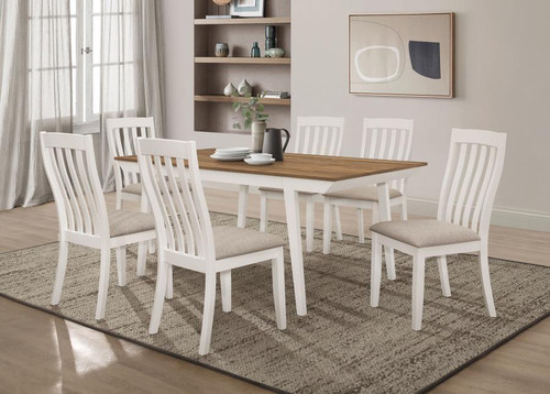 7-piece Rectangular Dining Table Set Natural Acacia and Off White