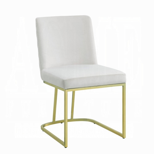 Beige Velvet and Gold Finish Linen Side Chairs Set 2