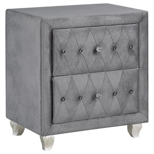 Glam Upholstered 2-drawer Nightstand Grey