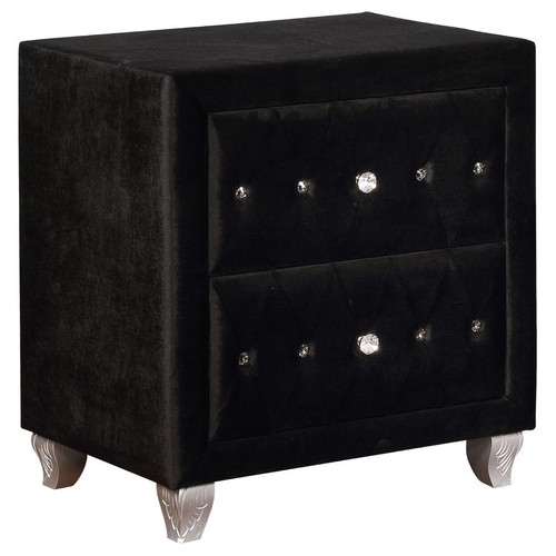 Glam Upholstered 2-drawer Nightstand Black