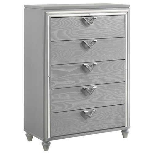 Art Deco Vibe 5-drawer Bedroom Chest Light Silver