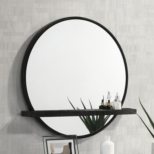 Urban Chic Round Vanity Wall Mirror with Shelf Black