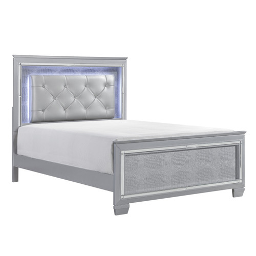 Glam Silver Finish LED Full Size Bed