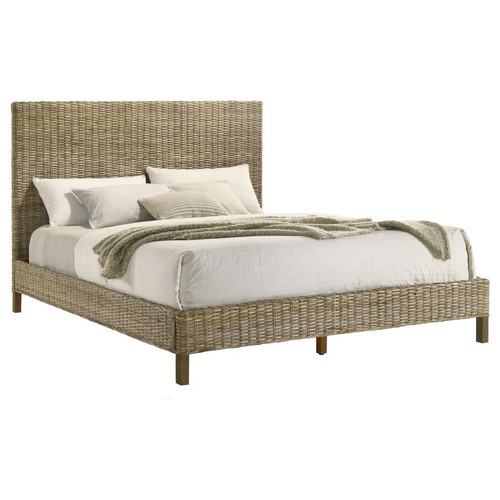 Woven Rattan Queen Panel Bed Kubu Grey