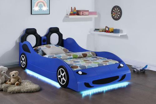 Twin LED Car Bed Blue