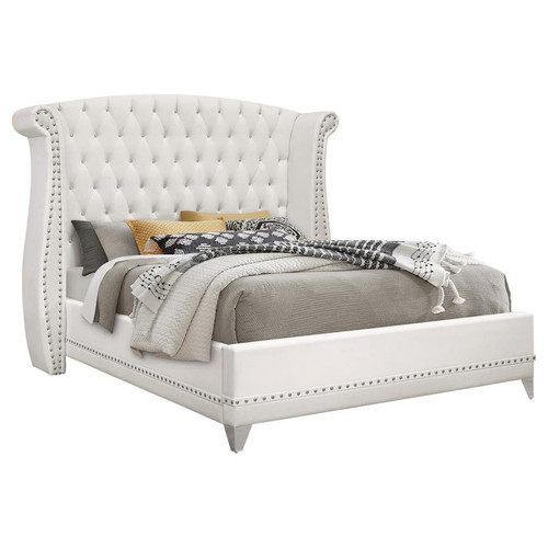 Glam  Upholstered Cal King Wingback Bed White