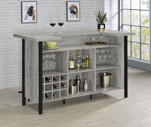 Rustic Bar Unit with Footrest Grey Driftwood and Black
