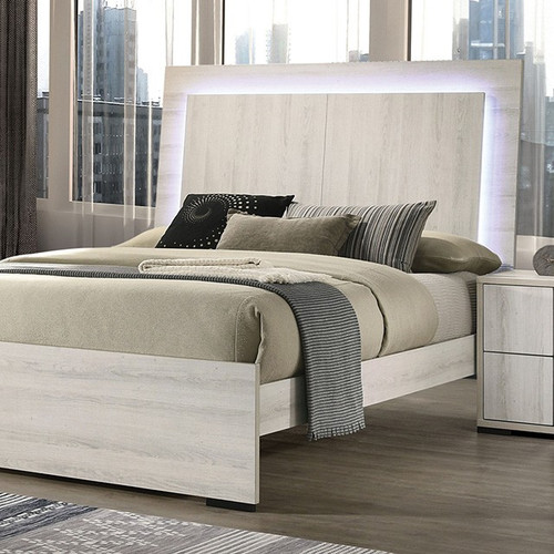 White Wash LED Queen Size Bed