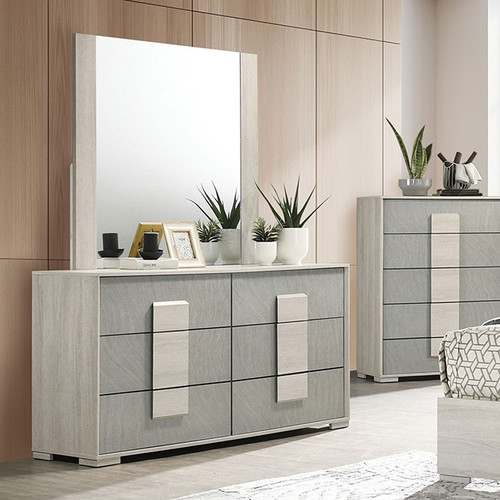 White Wash / Stone Gray 6-Drawer Dresser