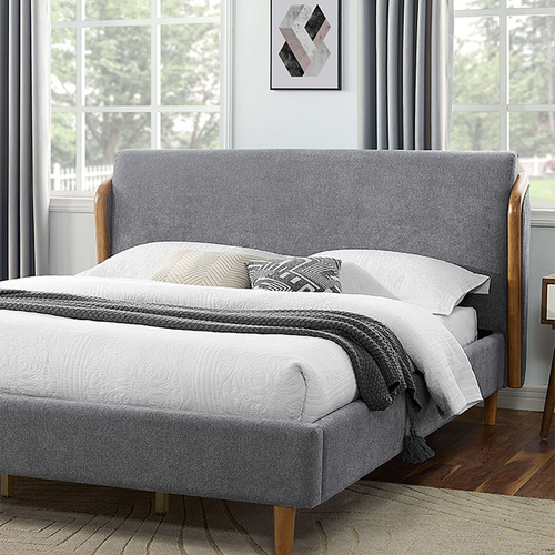 Mid Century Modern Gray/Light Oak Queen Size Bed