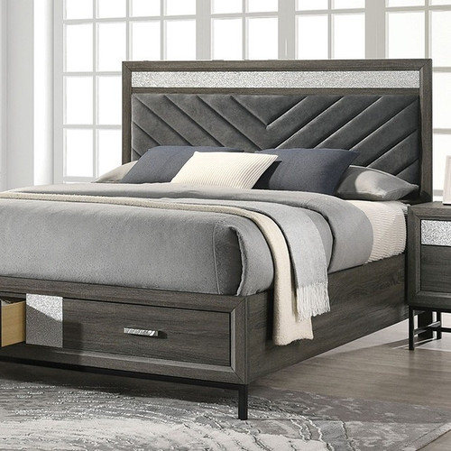 Modern Glam Gray Eastern King  Size Platform Style Bed