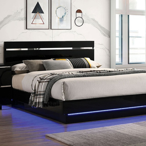 Modern Black/Chrome LED Light Floating Queen Size Bed
