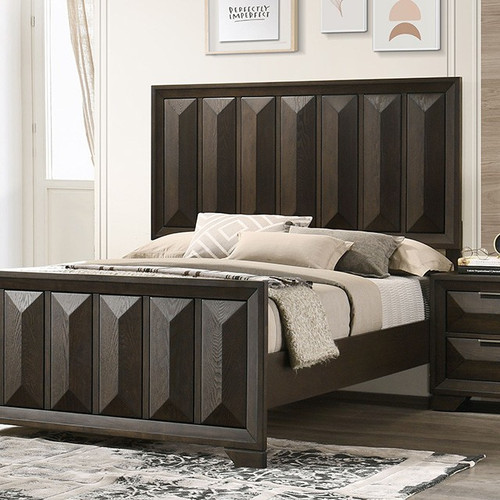 Espresso Vertical Faceted Panel Queen Size Bed