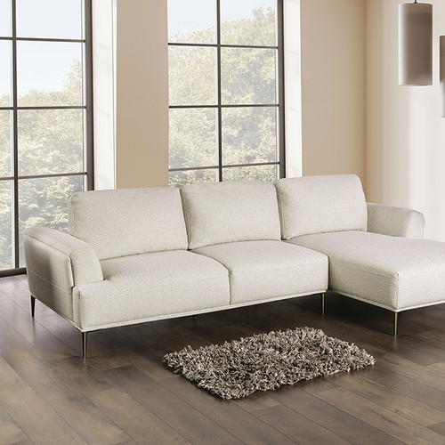 Modern Retro Beige Chenille  Sectional Sofa Right Arm Facing Chaise