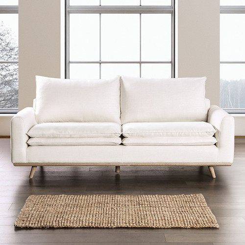 Mid Century Modern Oak/Linen White Sofa