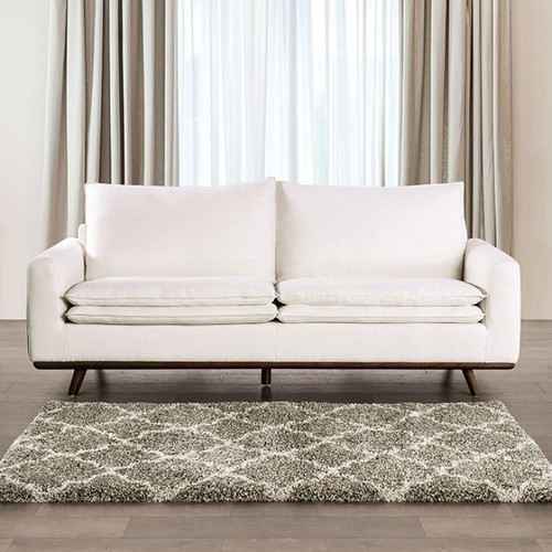 Mid Century Modern Cotton Blend Linen White Sofa