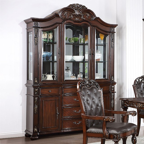Traditional Style Brown Cherry China Hutch Buffet Cabinet
