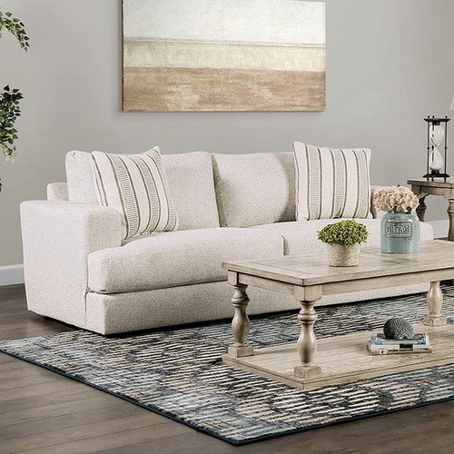 Removable Pillow Back Beige Sofa