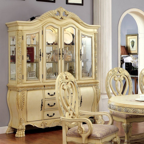 Vintage White China Hutch Buffet Cabinet