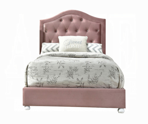 Glam Pink Fabric Twin Size Bed