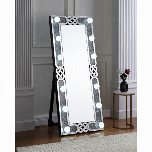 Glam Faux Gemstones LED Light Floor Mirror