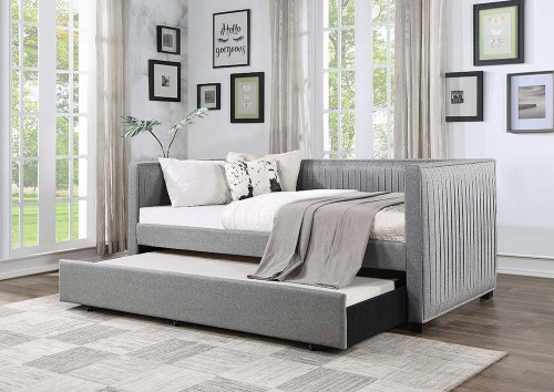 Art Deco Gray Fabric Twin Size Daybed Trundle