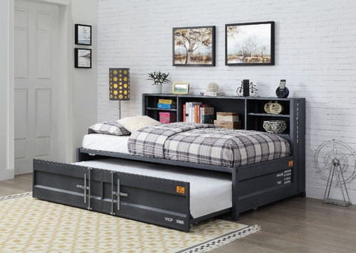 Gunmetal Finish Cargo Container Twin Size Daybed Storage & Trundle
