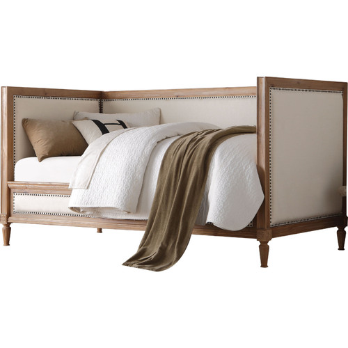 Salvaged Oak Finish Twin Size Daybed Beige Linen