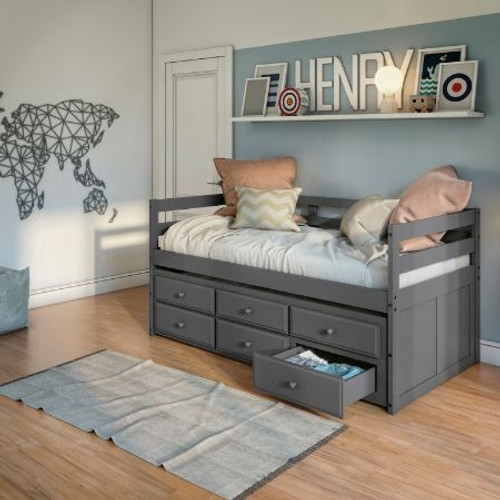 Gray Finish Daybed w/ Trundle & Storage Drawers