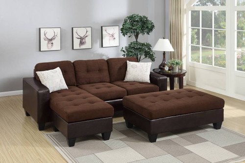 Chocolate Brown Microfiber Sectional Sofa Reversible Chaise Ottoman Bed