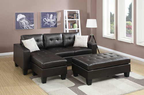 Espresso Faux Leather Sectional Sofa Reversible Chaise Ottoman Bed