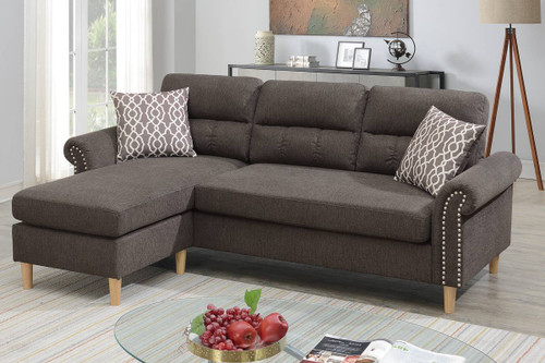 2pc Reversible Sectional Sofa Set W/2 Accent Pillows-Tan