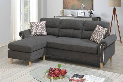 2pc Reversible Sectional Sofa Set W/2 Accent Pillows Slate